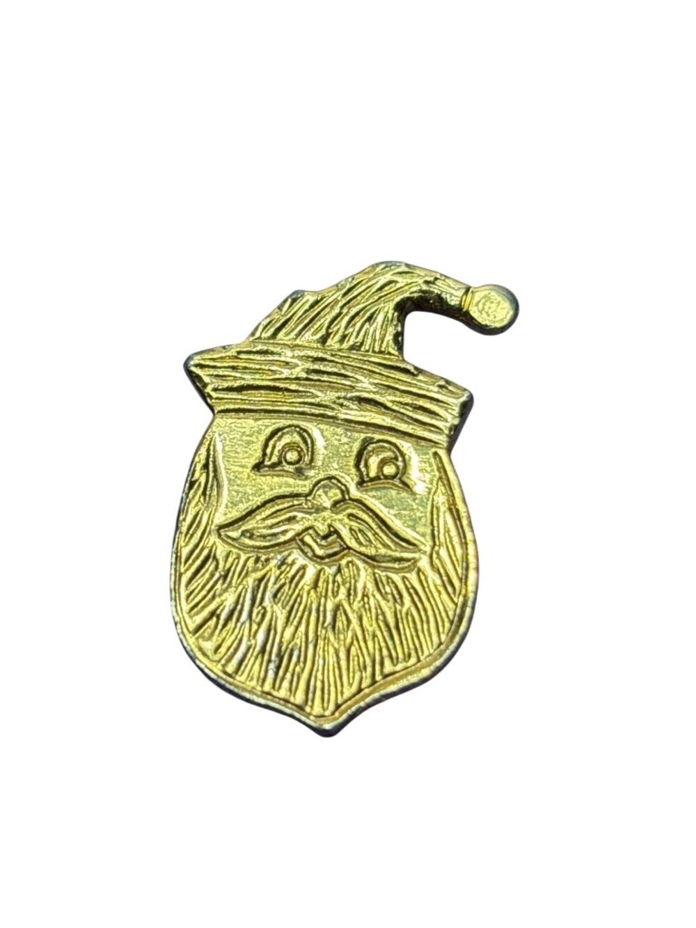Vintage Goldtone Etched Santa Claus Brooch Pin 1.25 inches